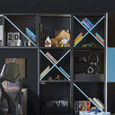 Filler for shelf - X shape with black body and pink & blue edges