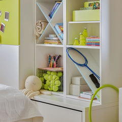 Filler for shelf - X shape with white body and pink & blue edges