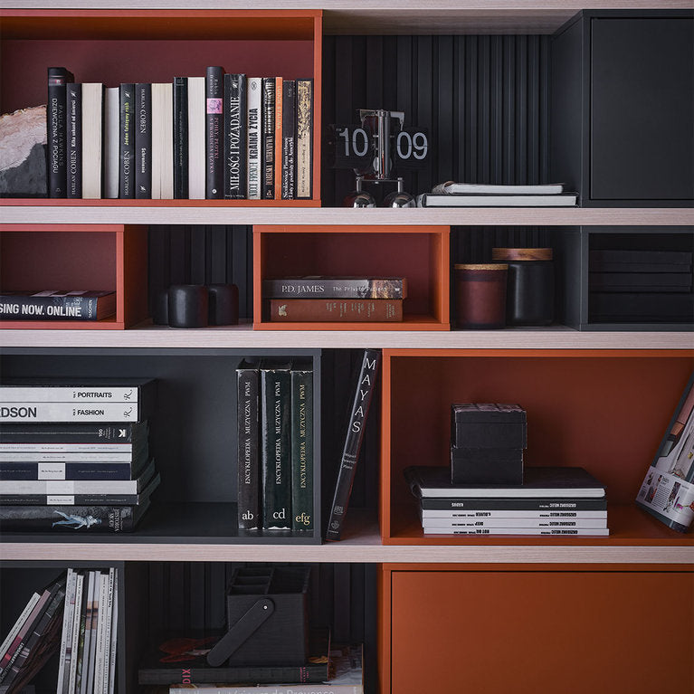 Bookcase 138cm Wide - Terracotta & Graphite Color