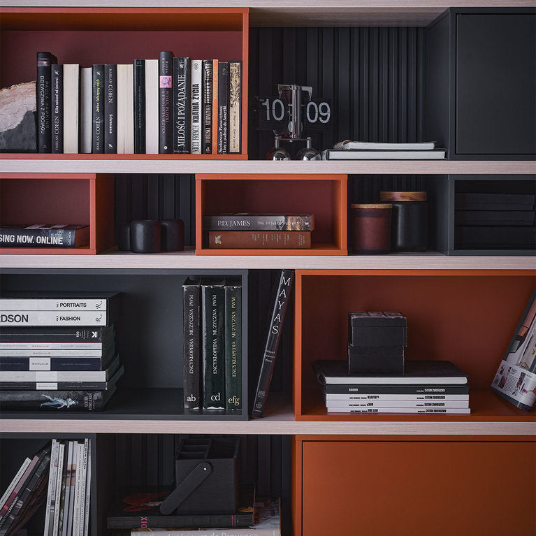 Bookcase 138cm wide-terracotta graphite