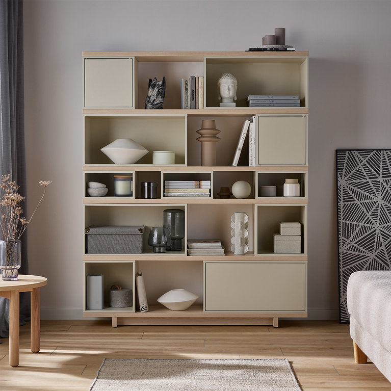 Bookcase 138cm Wide - Grey Beige Color