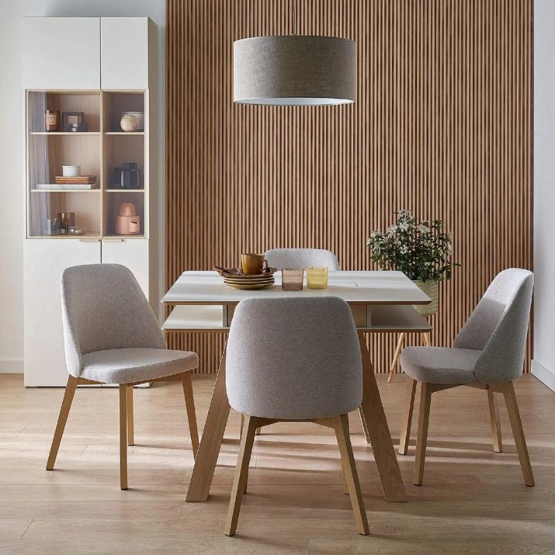Square Dining Table 2 Seater 100x100cm - Sand Beige & Oak Color