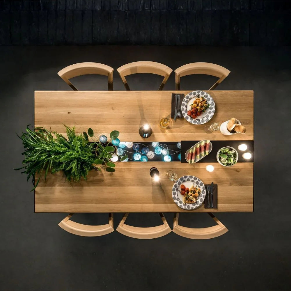 6 Seater Dining Table With 6 Drawers In Oak & Black Color