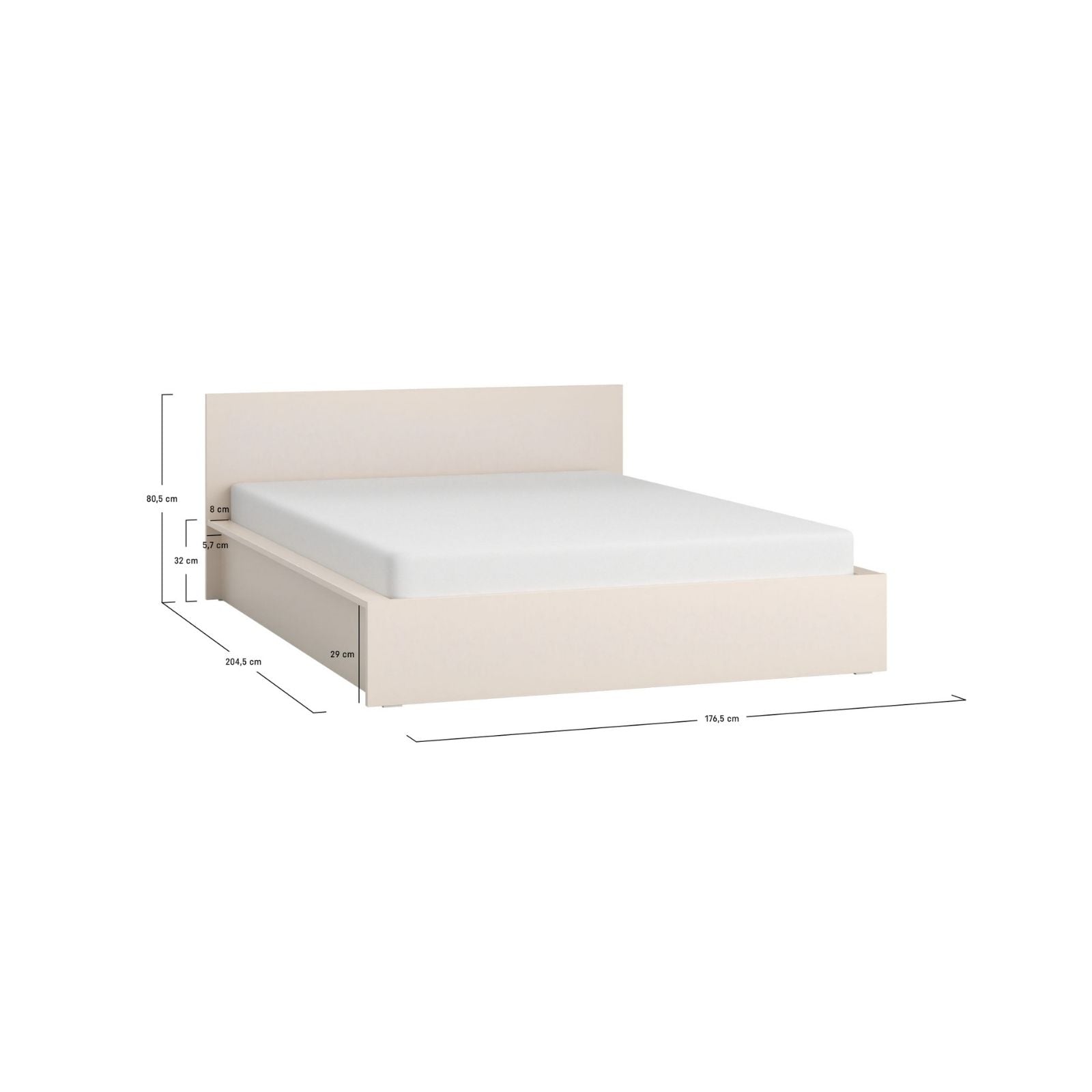 Bed 160x200 with headboard & hydraulic storage - Sand beige Color