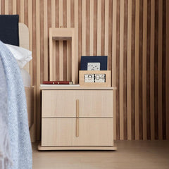 Bedside Table With Two Drawers Without Legs - Oak Color