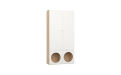 Wide Bookcase With 2 Round Cutouts & Closed Doors Arrangement 3 – White Color