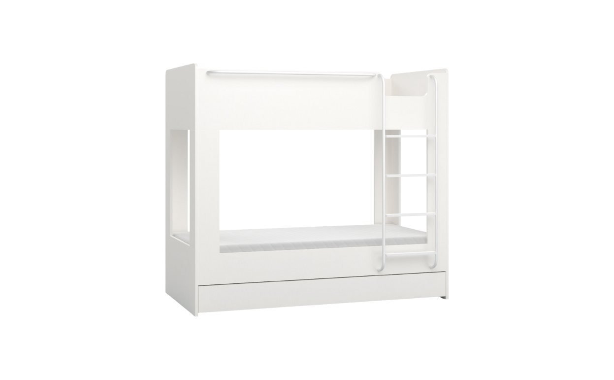 Bunk Bed Cum Single Bed 90x200 Cream Color - Right Sided Ladder