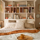 Double bed 160X200 with canopy storage and bookcase - sand beige