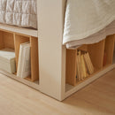 Double bed 160X200 with canopy storage and bookcase - sand beige