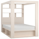 Double bed 160X200 with canopy storage and bookcase - sand beige