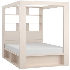 Double Bed 160X200 With Canopy Storage And Bookcase - Sand Beige Color