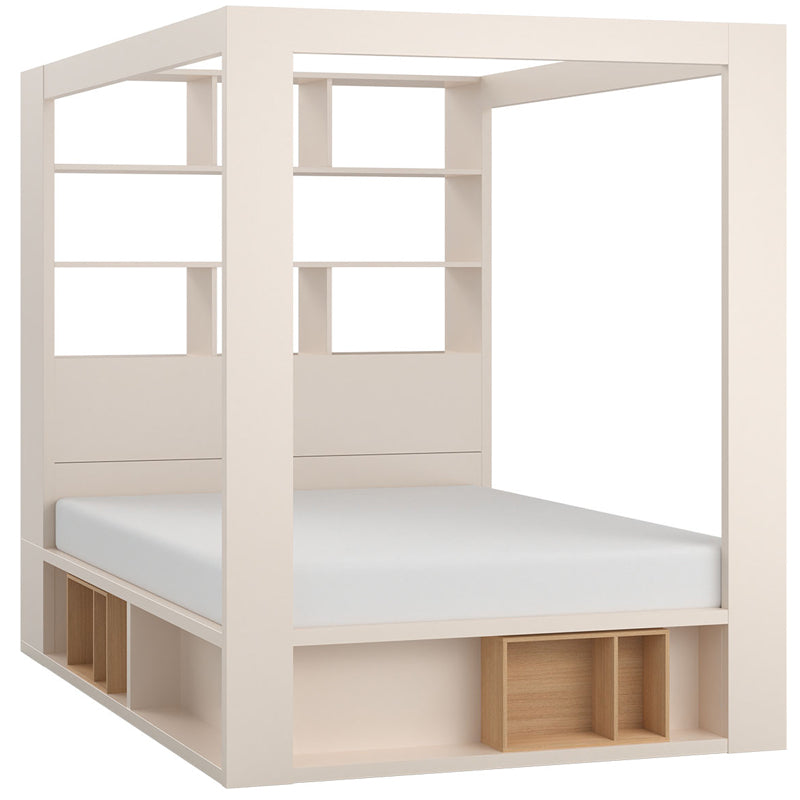 Double Bed 160X200 With Canopy Storage And Bookcase - Sand Beige Color