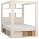 Double bed 160X200 with canopy storage and bookcase - sand beige