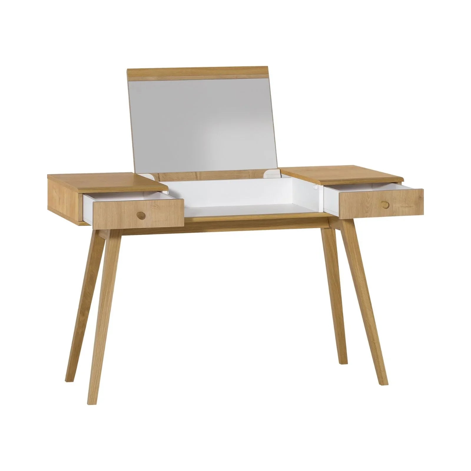 Dressing Table With Foldable Mirror And 2 Drawers in Oak Color