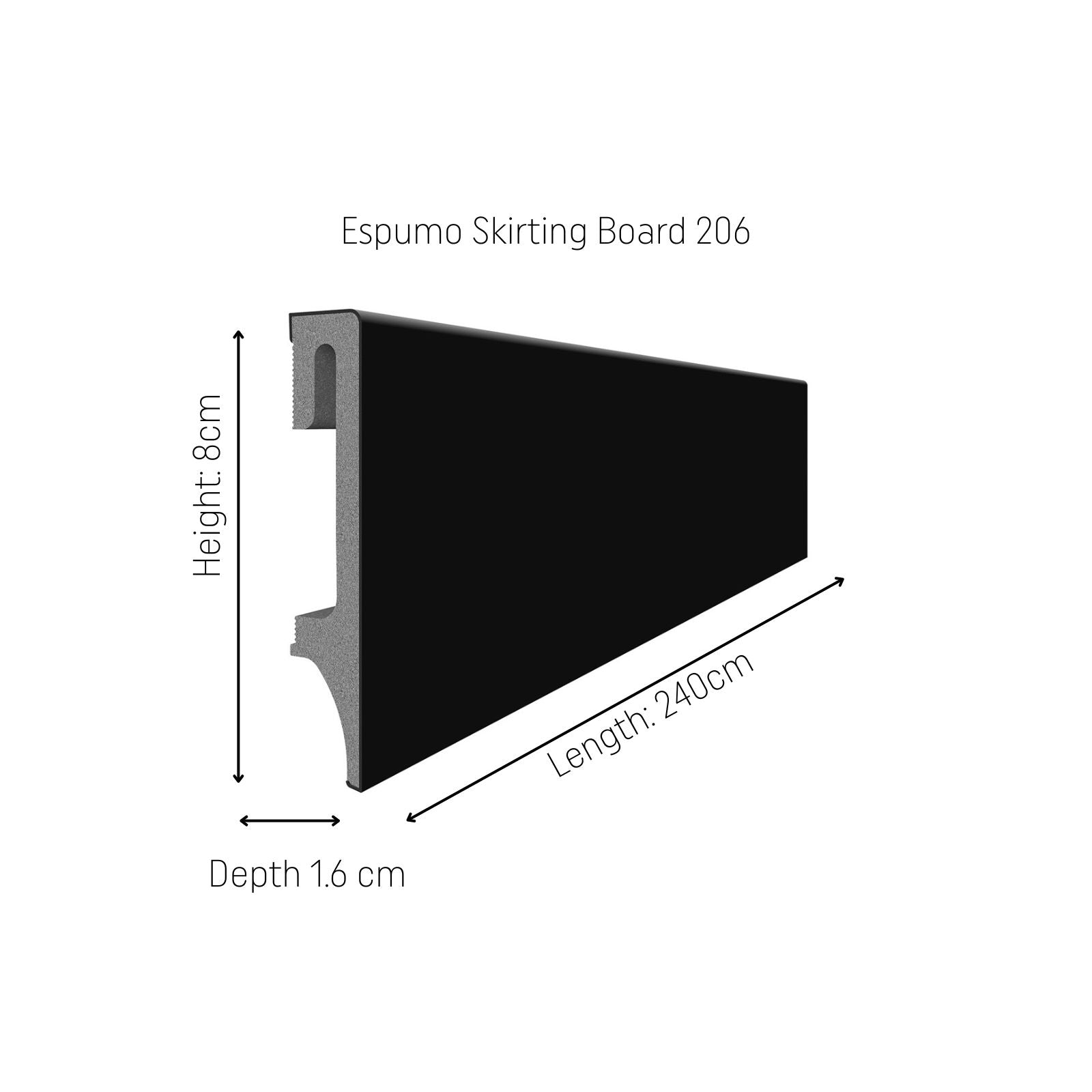 ESPUMO Skirting Board 206 - Black Color 240cm Length X 8cm height