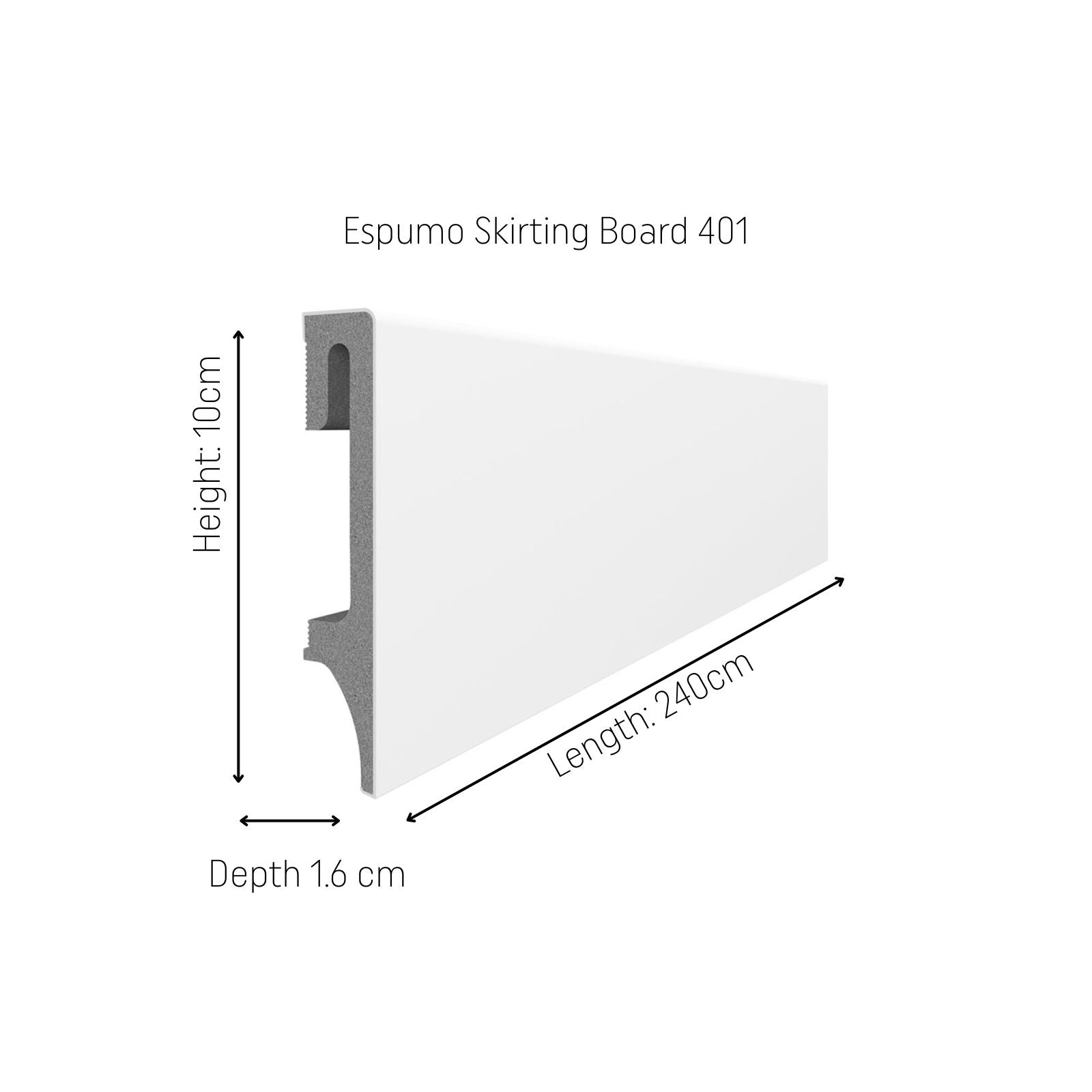 ESPUMO Skirting Board 401 - White Color 240cm Length X 10cm Height