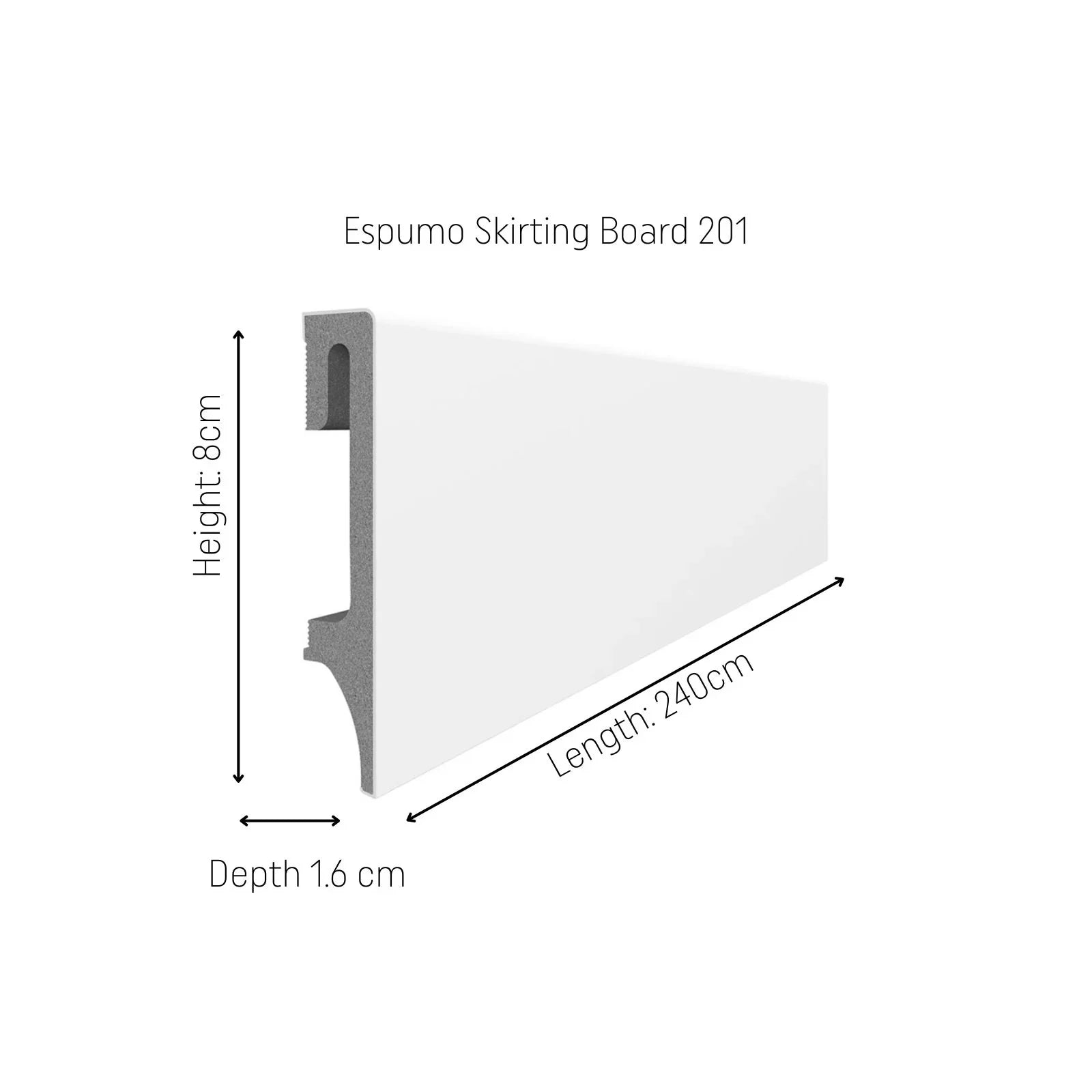 Espumo Skirting Board 201 - White Color 240cm Length X 8cm Height