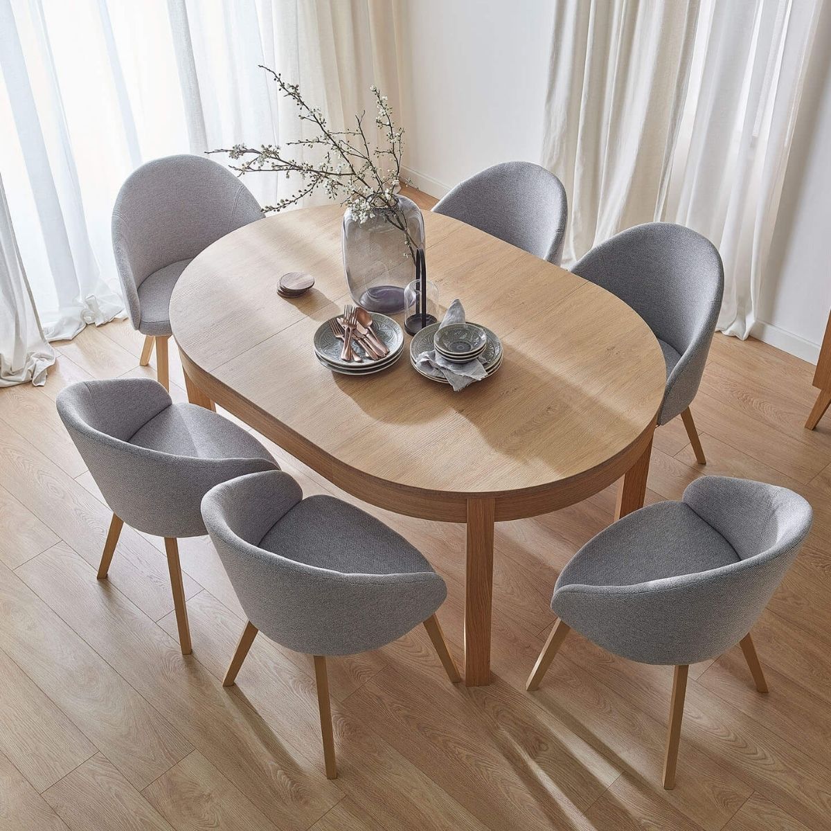Foldable Round Dining Table 4 to 8 seater - Oak Color