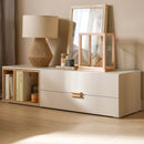 Wide TV cabinet sand beige color & oak handle