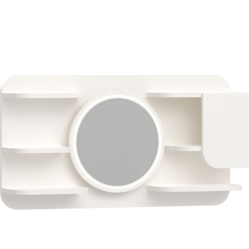 Wall Mounted Mirror With Shelves & LED Light For Dressing Table White Color