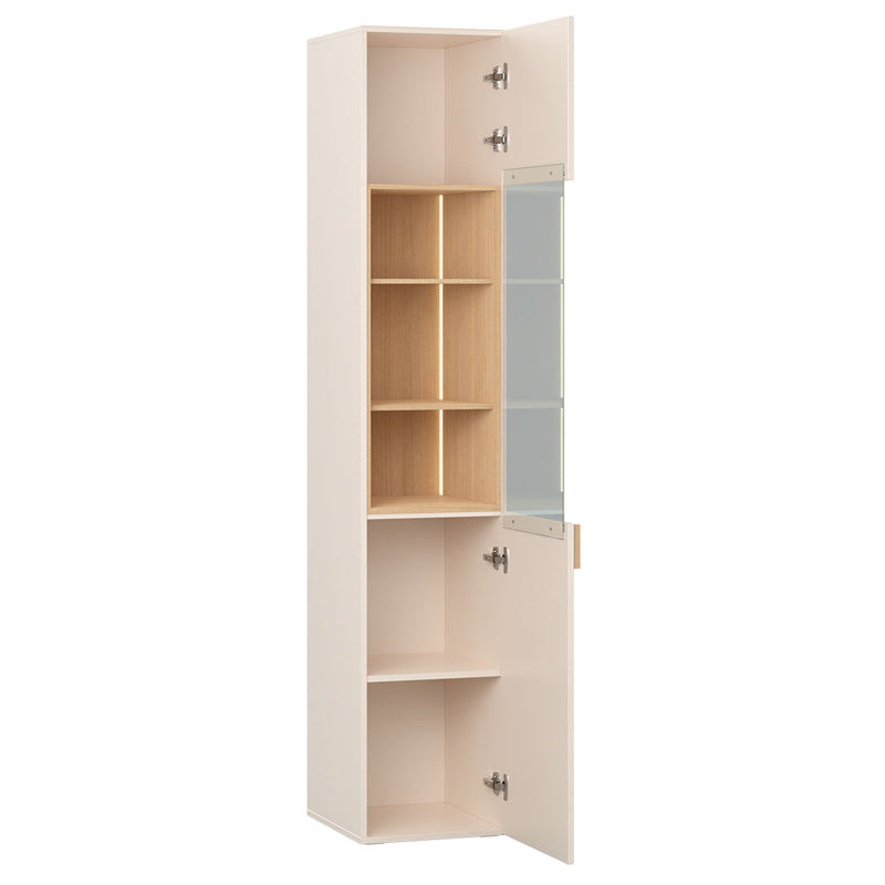 Narrow Display Glass Cabinet With Backlight - Sand Beige Color