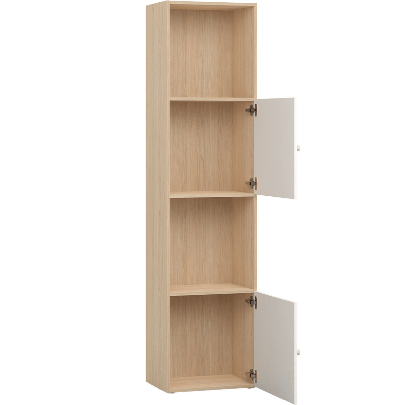 Narrow Bookcase With 2 Doors and 2 Open Shelves Arrangement 2 – White Color