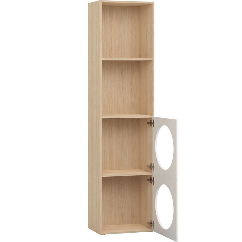 Narrow Bookcase With 2 Doors and 2 Open Shelves Arrangement 6 – White Color