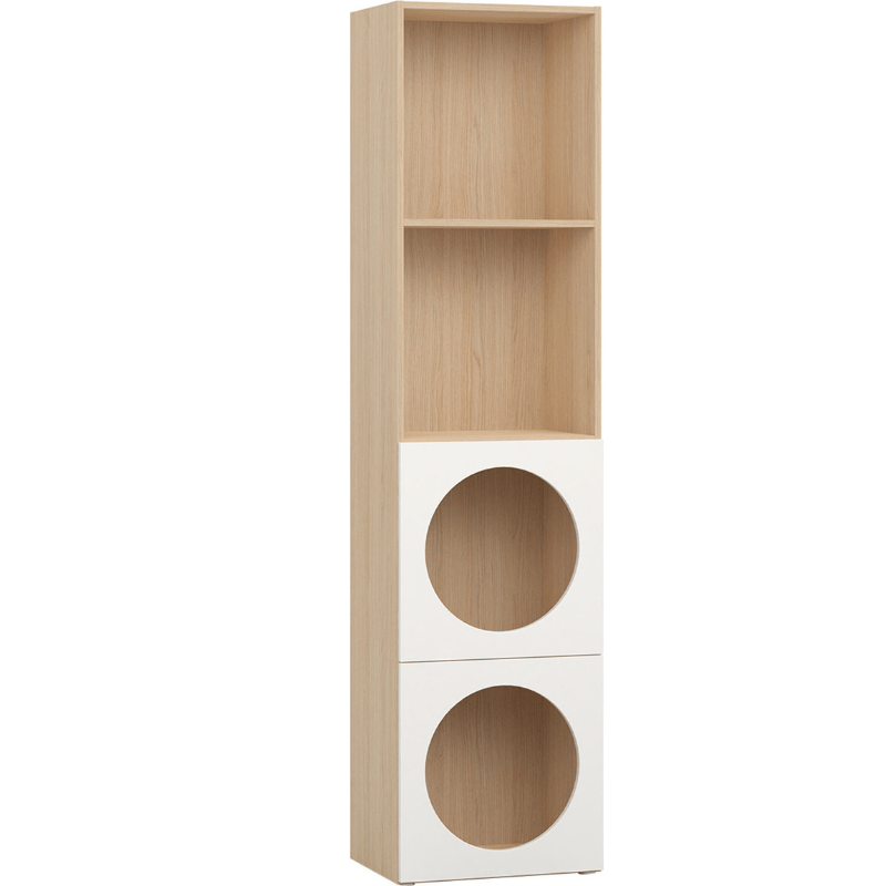 Narrow Bookcase With 2 Doors and 2 Open Shelves Arrangement 6 – White Color