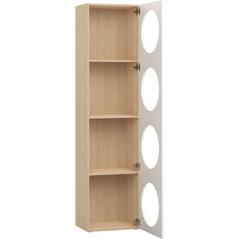 Narrow Bookcase With 4 Round Cutouts On Door Arrangement 7 – White Color