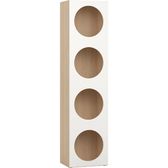 Narrow Bookcase With 4 Round Cutouts On Door Arrangement 7 – White Color