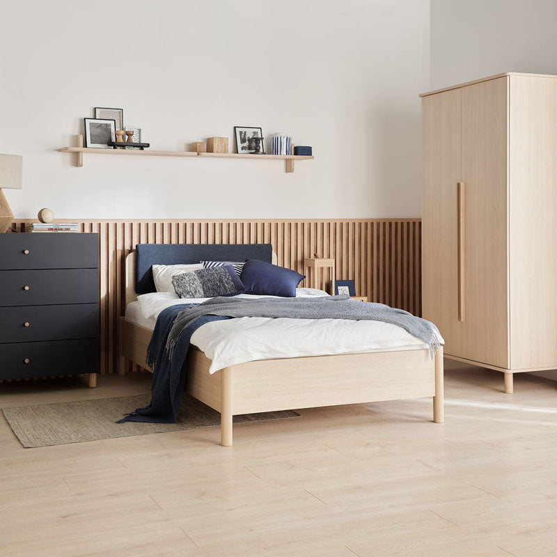Bed 120x200 with wide headboard - Oak Light