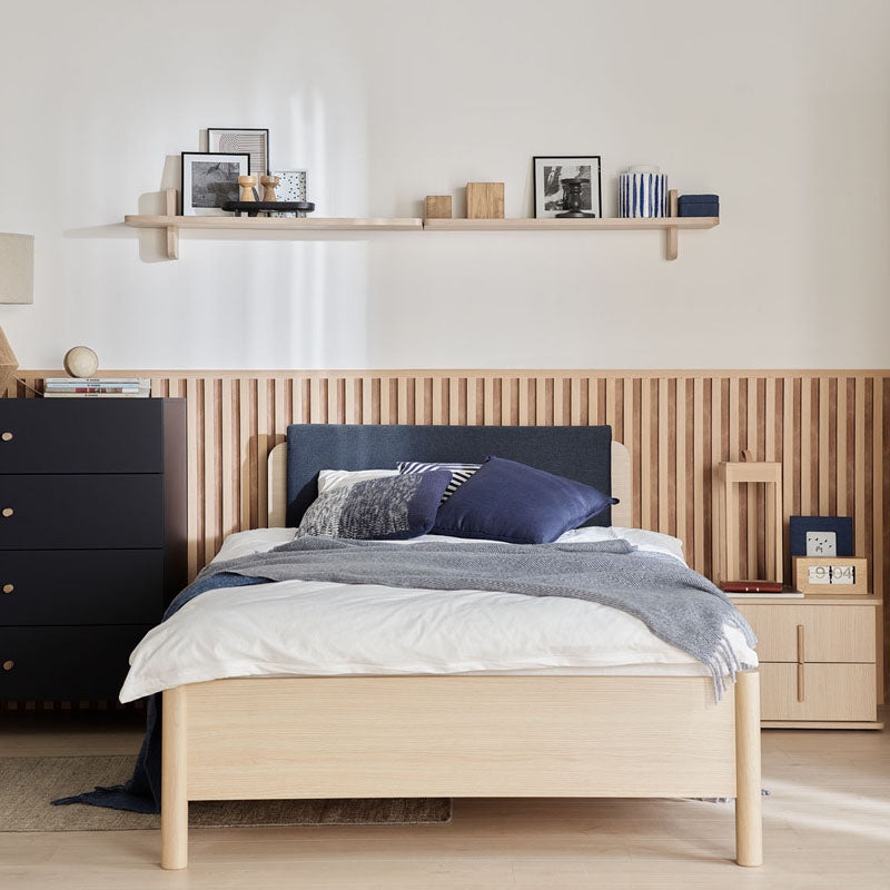 Bed 120x200 with wide headboard - Oak Light