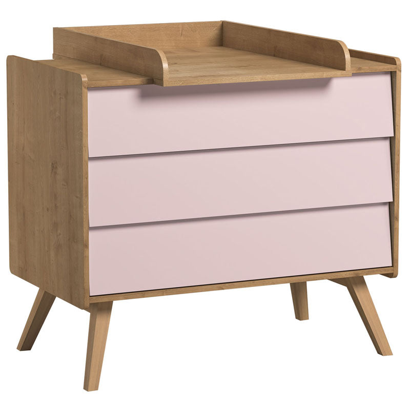 3 Drawer Dresser With Changer - Pink Front & Oak Body