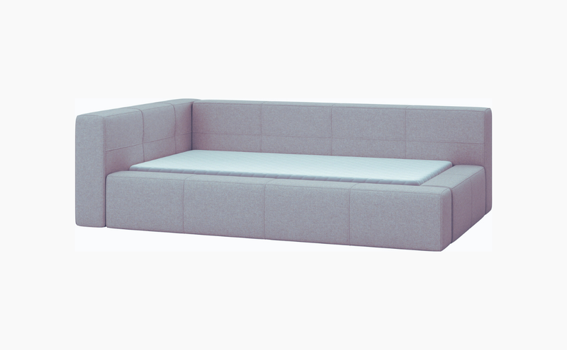Upholstered single bed with storage - left sided