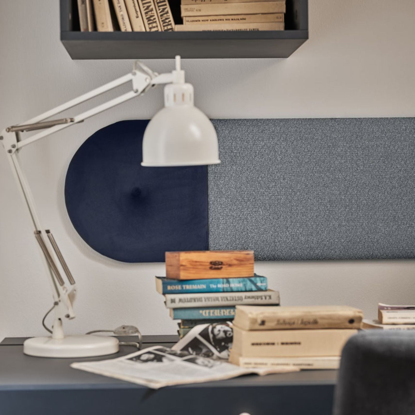 Ready Set of Upholstered Panels 120x30 - Small Grey Navy Blue Soform Wall Panels