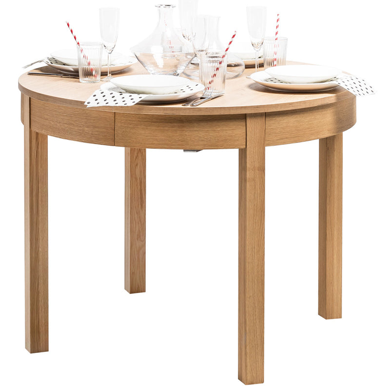 Foldable round dining table 4 to 8 seater - oak color