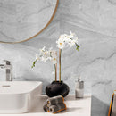 VOX Ash Grey SPC Matt Wall Panel with smoky charcoal veining, installed as a feature wall in a luxury UAE bathroom.