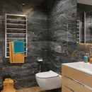 VOX Dark Stone SPC Wall Panel featuring deep charcoal tones and white mineral veining, installed in a luxury UAE bathroom.