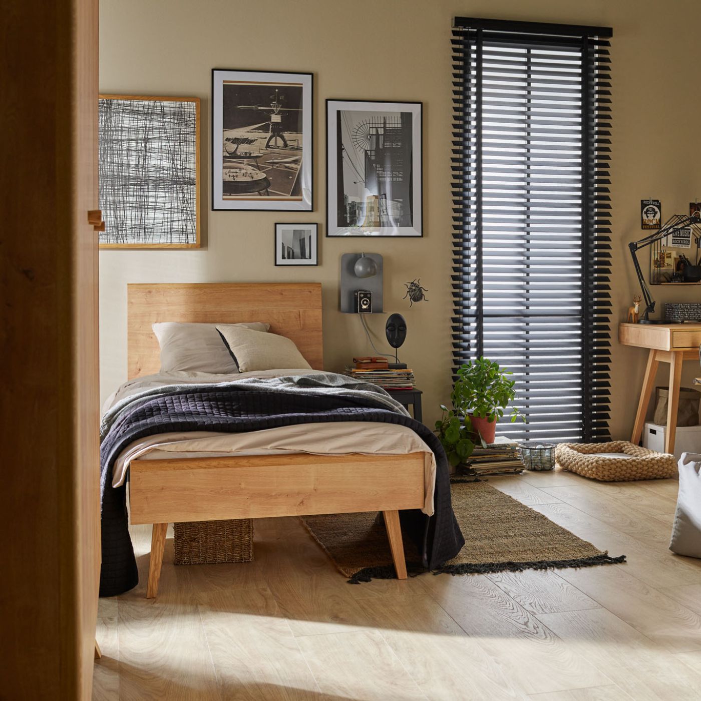 Single Bed With A Flat Headboard 90x200 - Oak Color