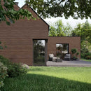 Solvo SO-03 Chocolate Oak dark wood-effect PVC cladding on a luxury UAE villa.