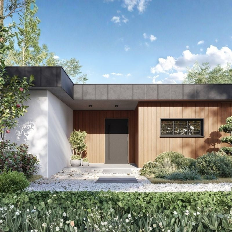 Solvo Natural Oak PVC exterior wall cladding installed on a modern UAE villa façade.