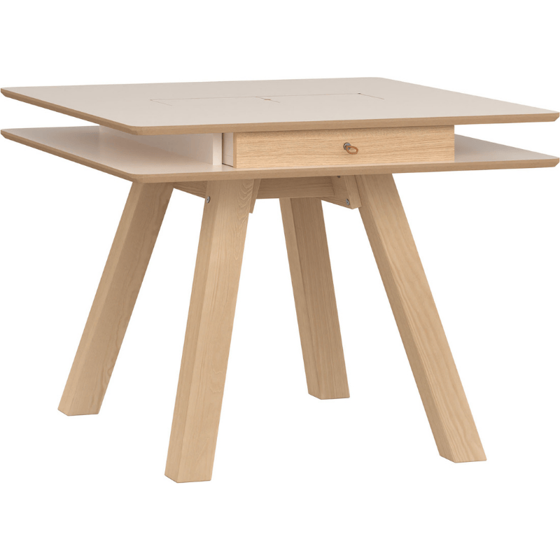 Square Dining Table 2 Seater 100x100cm - Sand Beige & Oak Color
