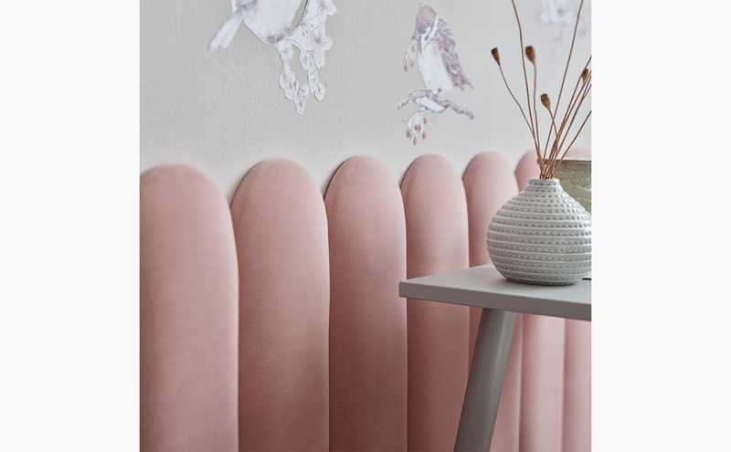 Tall Rounded Oval Upholstered Panel 15x60- Light Pink Velvet Matt Soform Wall Panels