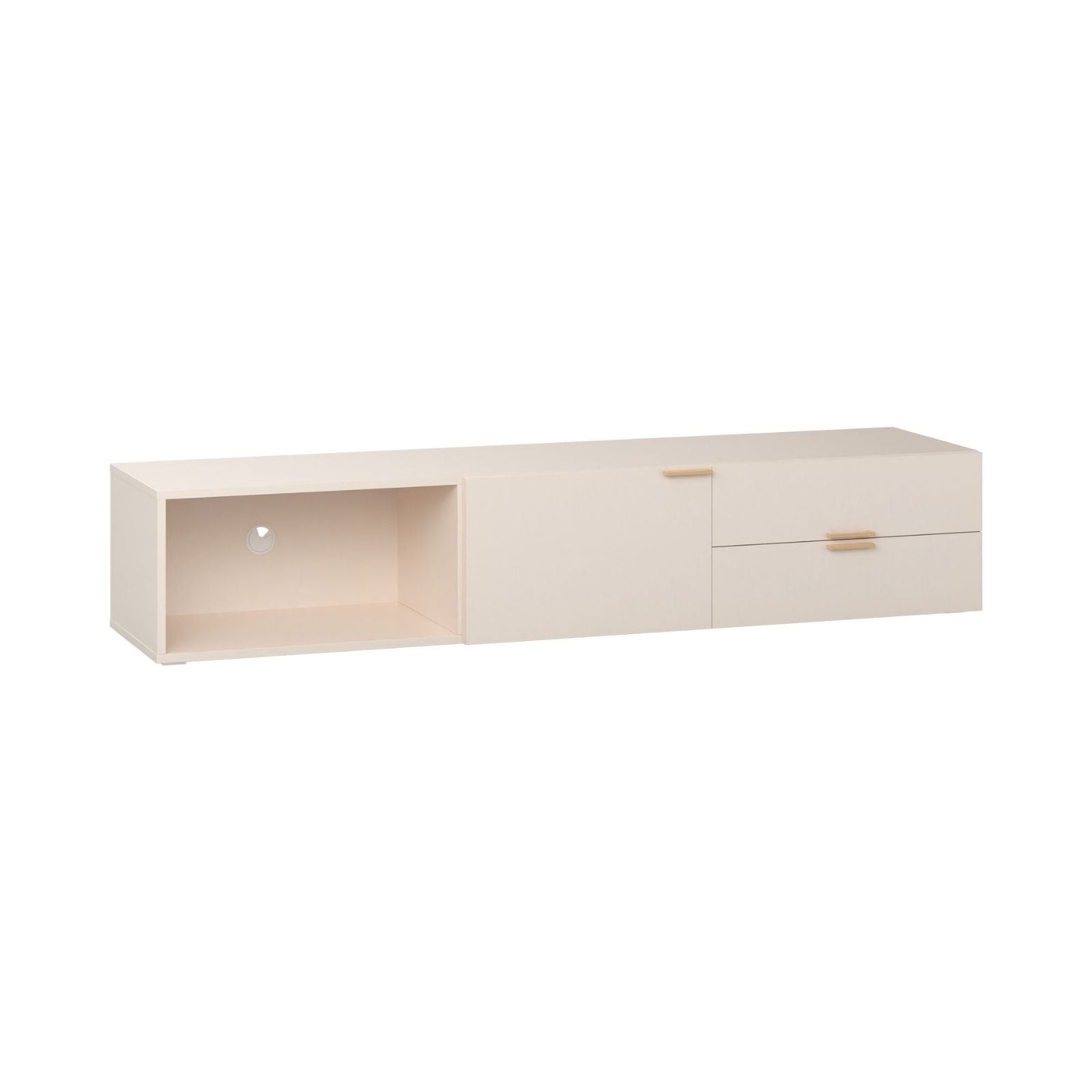 Wide TV Cabinet 180cm Wide - Sand Beige Color With Oak Handle