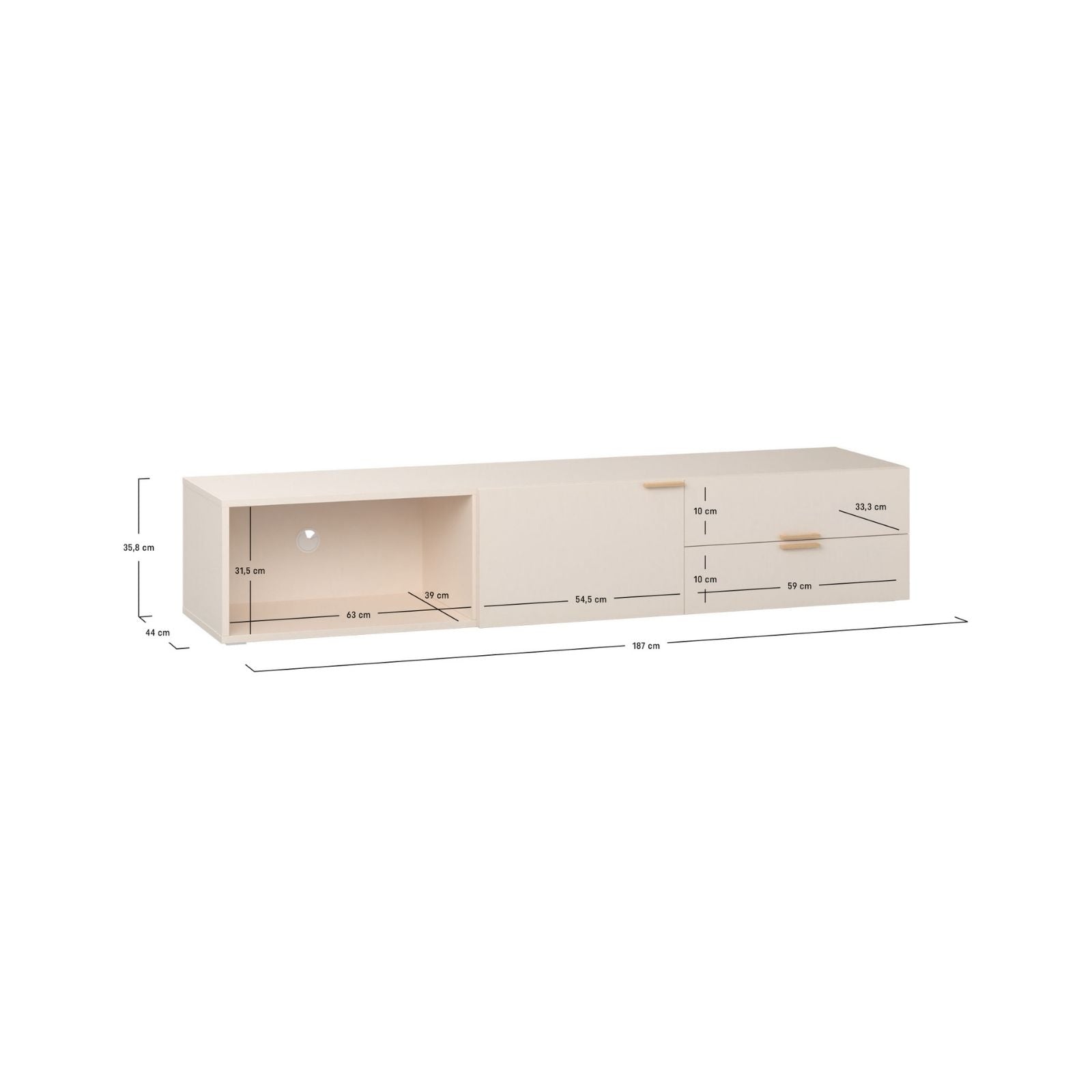Wide TV Cabinet 180cm Wide - Sand Beige Color With Oak Handle