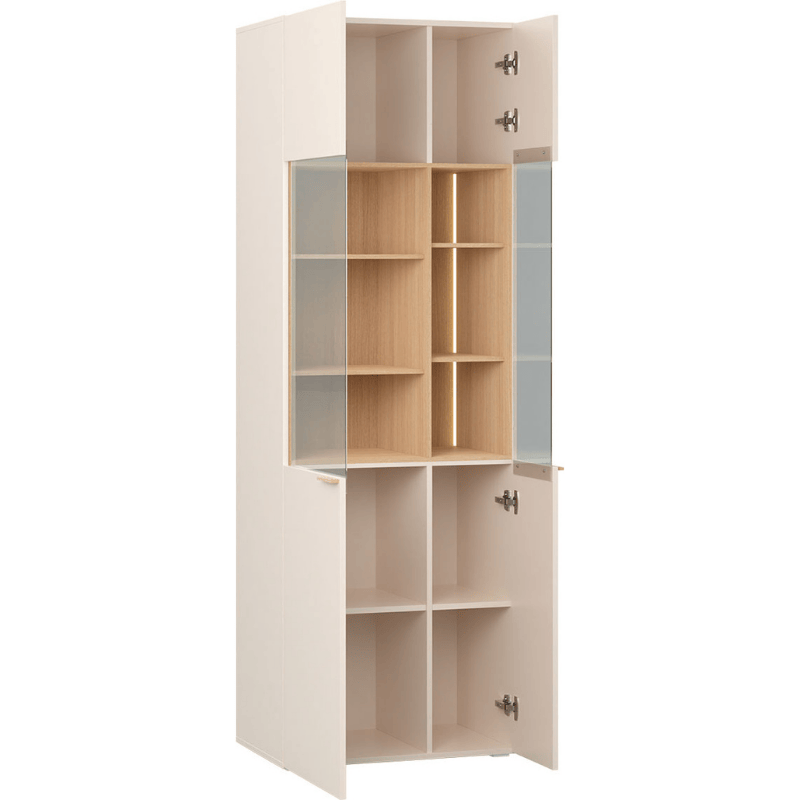 Wide Display Glass Cabinet With Backlight - Sand Beige Color