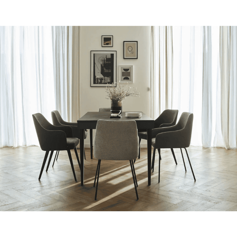 Archi Upholstered Dining Chairs - Dark Grey Color With Black Legs