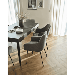 Archi Upholstered Dining Chairs - Dark Grey Color With Black Legs