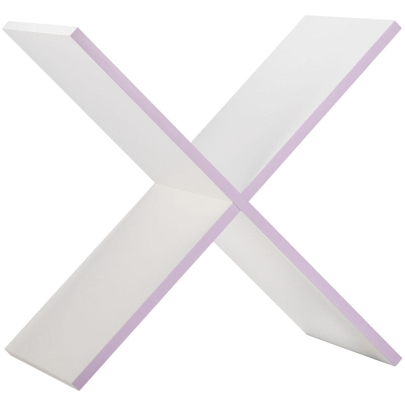 Filler for shelf - X shape with white body and pink & blue edges