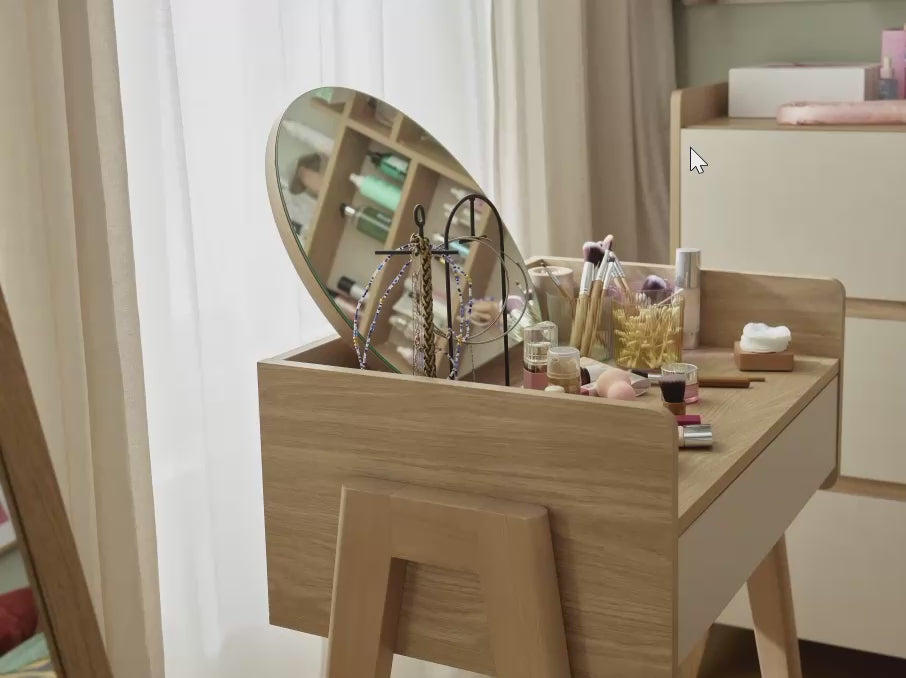 Dressing Table With Mirror Sand Beige & Oak Color- Muve Young VOX